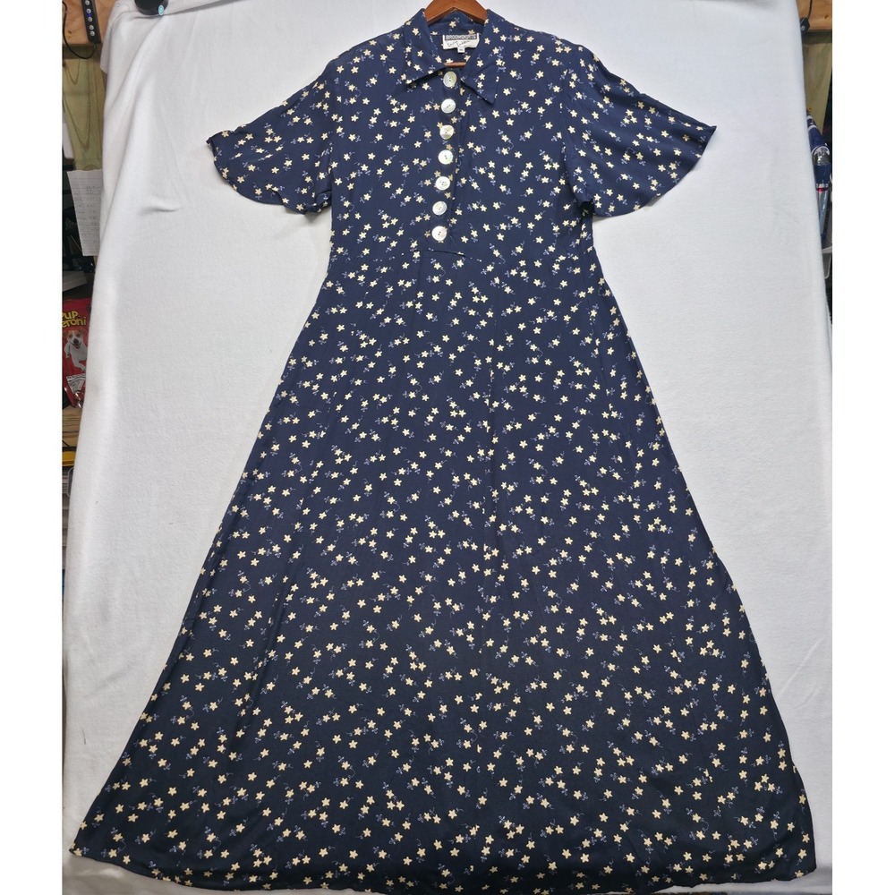 Vintage Broomskirts by Lucia Lukken Women's Blue Floral Maxi Dress Size Medium
